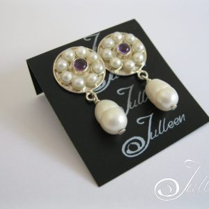 8 Pearl and Amethyst Wheel Sterling Silver 925 Earring