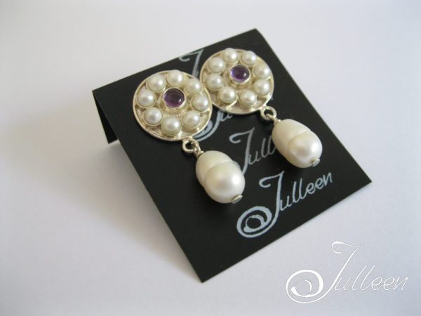 8 Pearl and Amethyst Wheel Sterling Silver 925 Earring