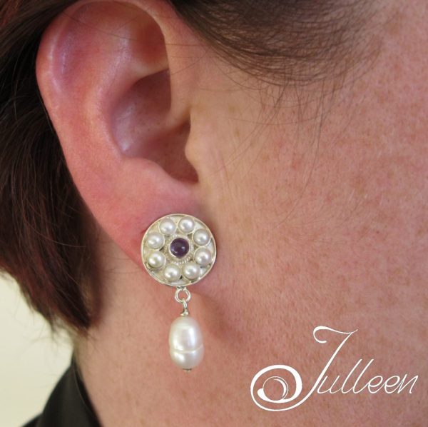 8 Pearl and Amethyst Wheel Sterling Silver 925 Earring - Image 4