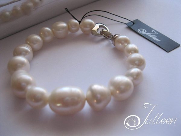 White Chunky Mixed Pearl Bracelet Heart Clasp 925 - Image 4