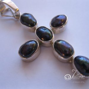 Large Black Pearl Cross Enhancer Hallmarked Sterling Silver 925
