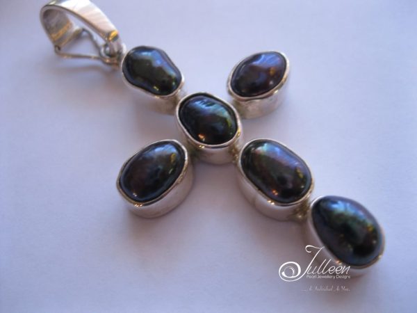 Large Black Pearl Cross Enhancer Hallmarked Sterling Silver 925