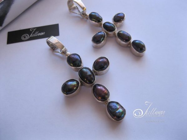Large Black Pearl Cross Enhancer Hallmarked Sterling Silver 925 - Image 2