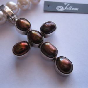 Large Bronze Pearl Cross Enhancer  Hallmarked Sterling Silver 925