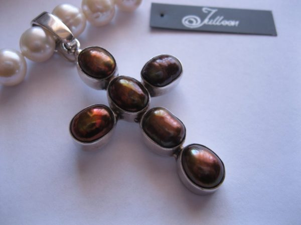 Large Bronze Pearl Cross Enhancer  Hallmarked Sterling Silver 925