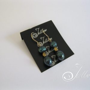 Peacock Green Double Pearl Hook Earring Gold Vermeil