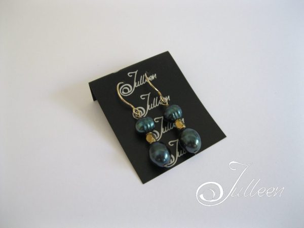 Peacock Green Double Pearl Hook Earring Gold Vermeil