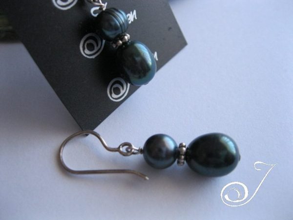 Double Pearl Peacock Green Hook Earring 925 - Image 2