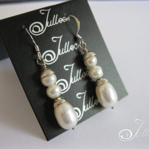 White Triple Drop Pearl Hook Earring 925