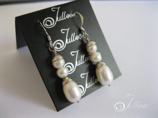 White Triple Drop Pearl Hook Earring 925
