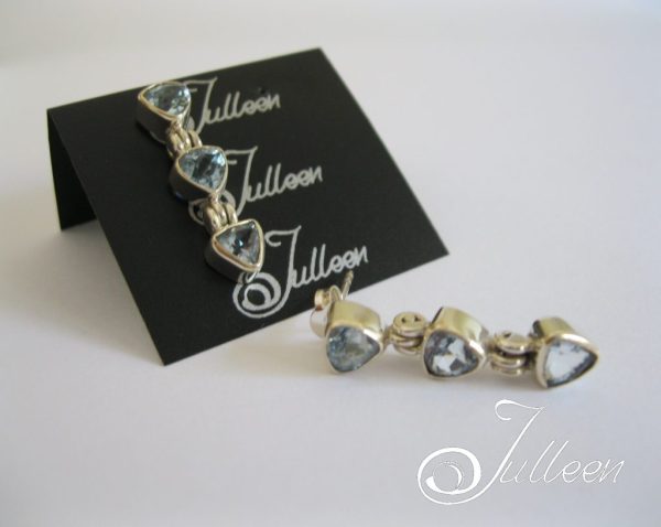 Clear Sky Blue Topaz Triple Dangle Earring 925 - Image 2