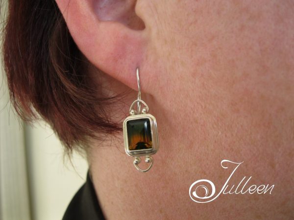 Watermelon Tourmaline Emerald Cut Gemstone Earrings 925 - Image 4