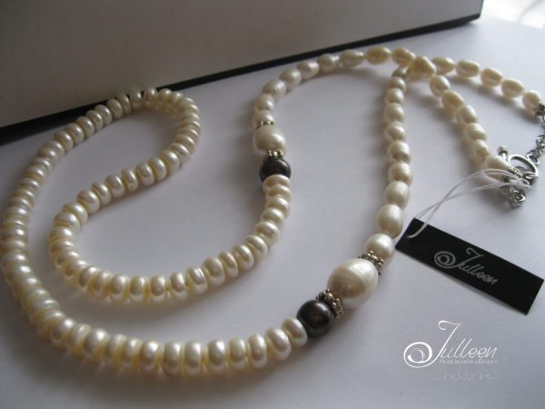 Long White Mixed Pearl Necklace 925