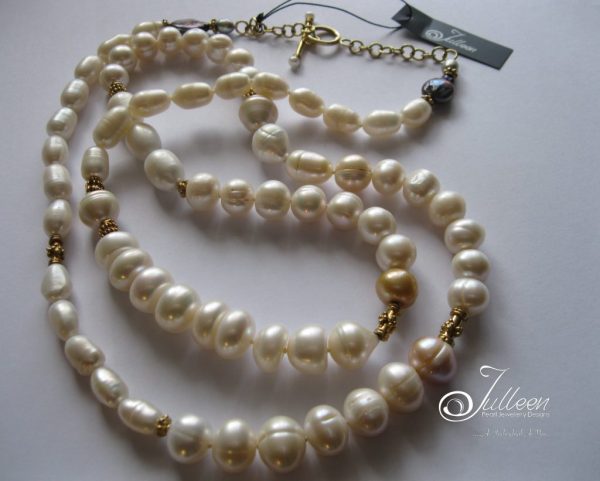 Long Chunky White Pearl Vermeil Necklace  36 inch