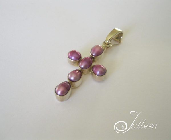 Lavender Pearl Cross enhancer Pendant Gold Vermeil - Image 2