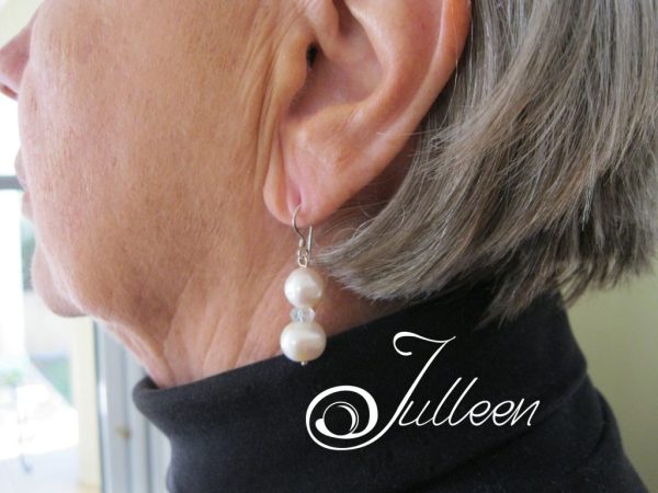 Double 11 mm White Pearl Sky Blue Topaz Gem Hook Earring 925 - Image 4