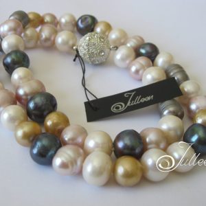 Multi Tone Large Pearl Necklace Crystal Ball Clasp