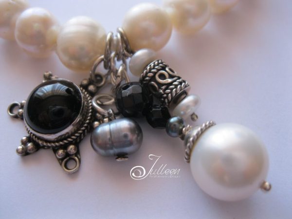 Onyx White Pearl Dangle Charm Bracelet 925 - Image 4