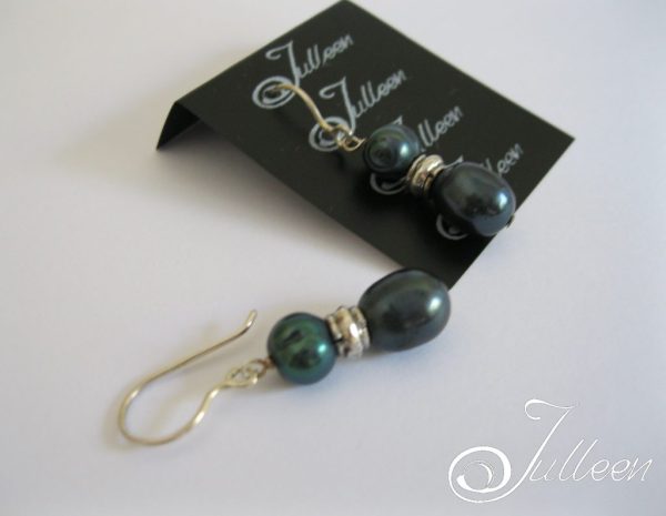 Peacock Green Double Pearl Hook Earring 925 - Image 2