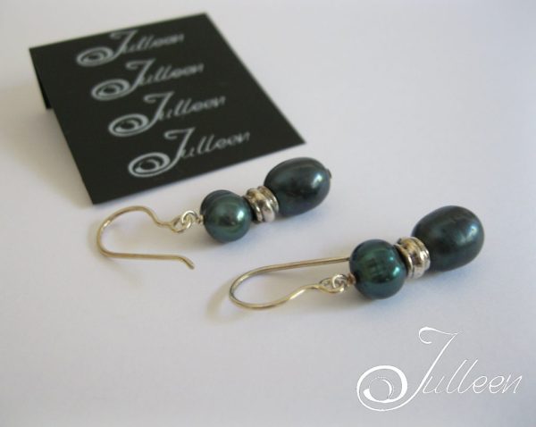 Peacock Green Double Pearl Hook Earring 925 - Image 3