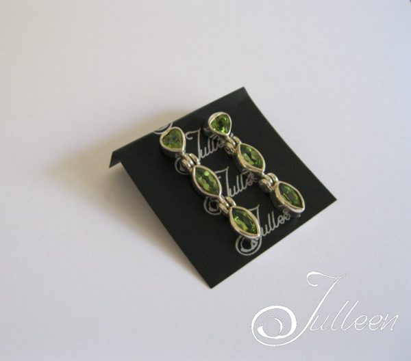 Triple Marquise Cut Peridot Sterling Silver Earrings on Stud
