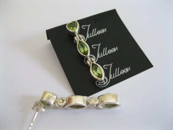 Triple Marquise Cut Peridot Sterling Silver Earrings on Stud - Image 3