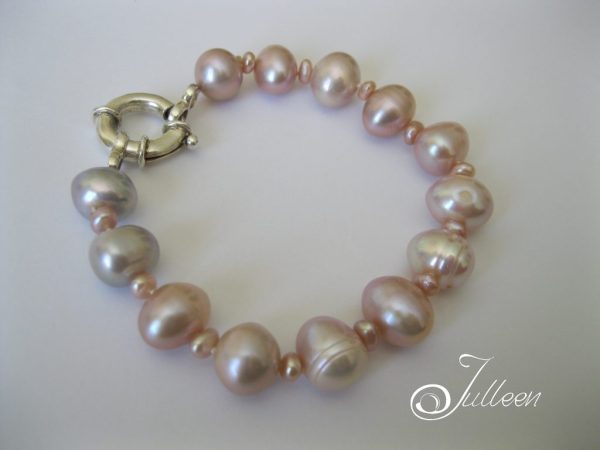 Classical Huge Pink Pearl Bracelet Sailor Clasp Sterling 925 - Image 2