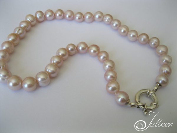 Pink 11 mm Natural Pearl Necklace on Sailor Clasp 925 - Image 2