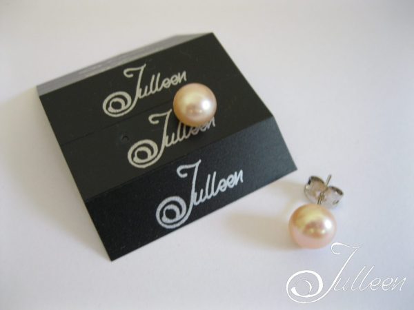 Peachy Pink Pearl Studs 925 - Image 2