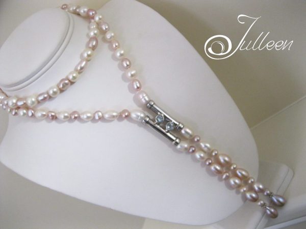 Pink White Lustrous Pearl Jewelled Tube Pendant Long Necklace 925 - Image 4