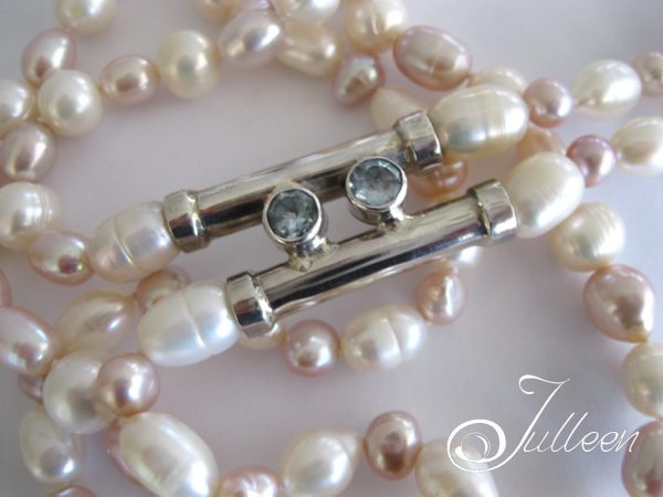 Pink White Lustrous Pearl Jewelled Tube Pendant Long Necklace 925 - Image 3