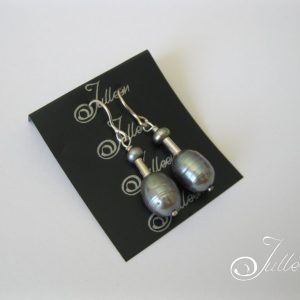 Silver Grey Double Pearl Hook Earring 925