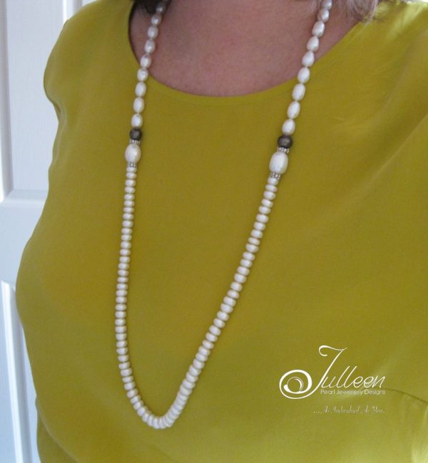 Long White Mixed Pearl Necklace 925 - Image 2