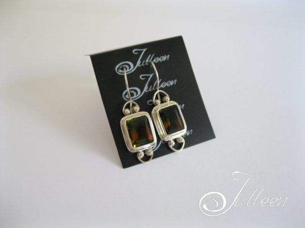 Watermelon Tourmaline Emerald Cut Gemstone Earrings 925