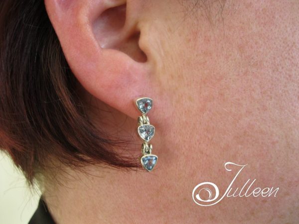 Clear Sky Blue Topaz Triple Dangle Earring 925 - Image 3
