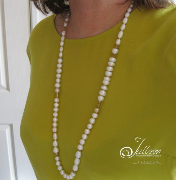 Long Chunky White Pearl Vermeil Necklace  36 inch - Image 4