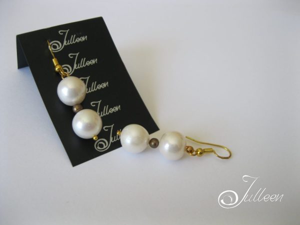 Double White 11 mm Pearl Gold Vermeil Hook Earring - Image 3