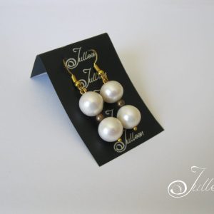 Double White 11 mm Pearl Gold Vermeil Hook Earring