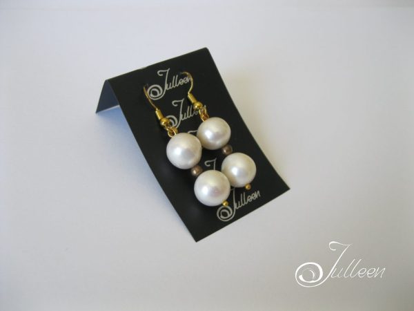 Double White 11 mm Pearl Gold Vermeil Hook Earring