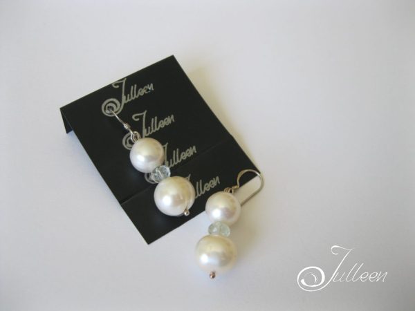 Double 11 mm White Pearl Sky Blue Topaz Gem Hook Earring 925 - Image 3