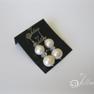Double 11 mm White Pearl Sky Blue Topaz Gem Hook Earring 925