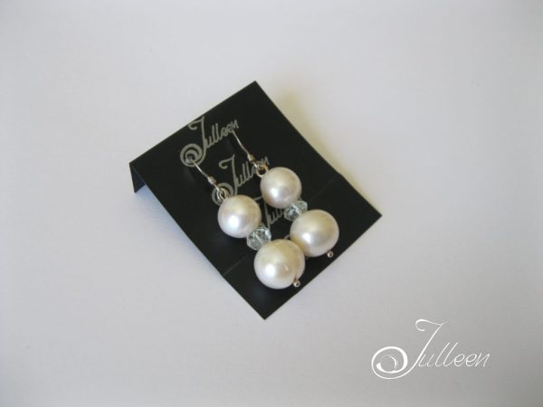 Double 11 mm White Pearl Sky Blue Topaz Gem Hook Earring 925