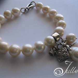 White Chunky Pearl Bracelet with Charm Cluster 925