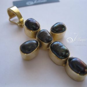 Glorious Black Pearl Cross Enhancer Pendant in Gold Vermeil