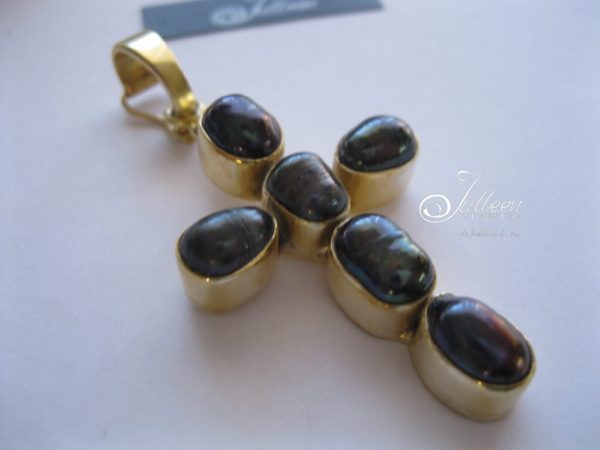 Glorious Black Pearl Cross Enhancer Pendant in Gold Vermeil