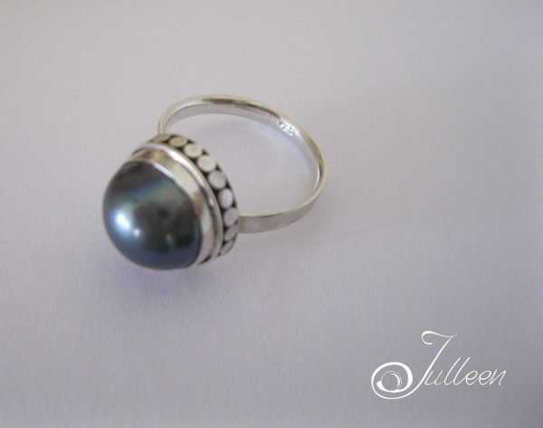 Black Moon Mabe Ring Adjustable Band 925 - Image 3
