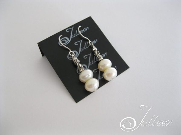 Double White Pearl Designer Hook Earring 925