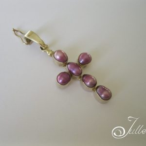Lavender Pearl Cross enhancer Pendant Gold Vermeil