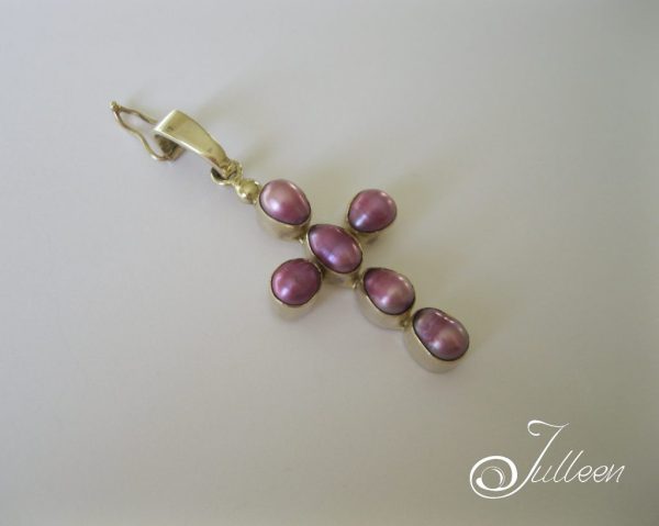 Lavender Pearl Cross enhancer Pendant Gold Vermeil