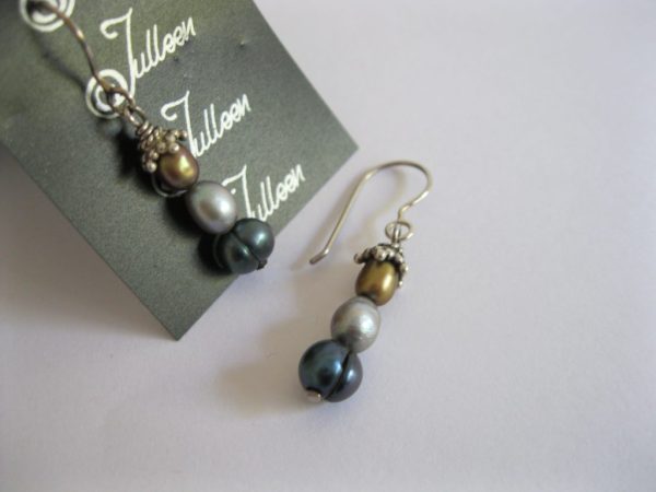 Gold Silver and Peacock Hook Earring Sterling Silver - Image 3